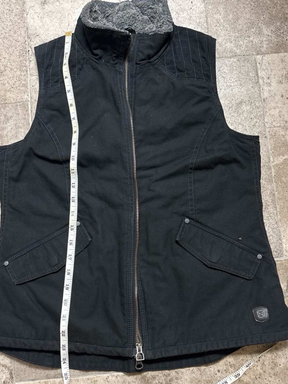 Women's Black Quilted Collar Vest - Zip Front Utility Style